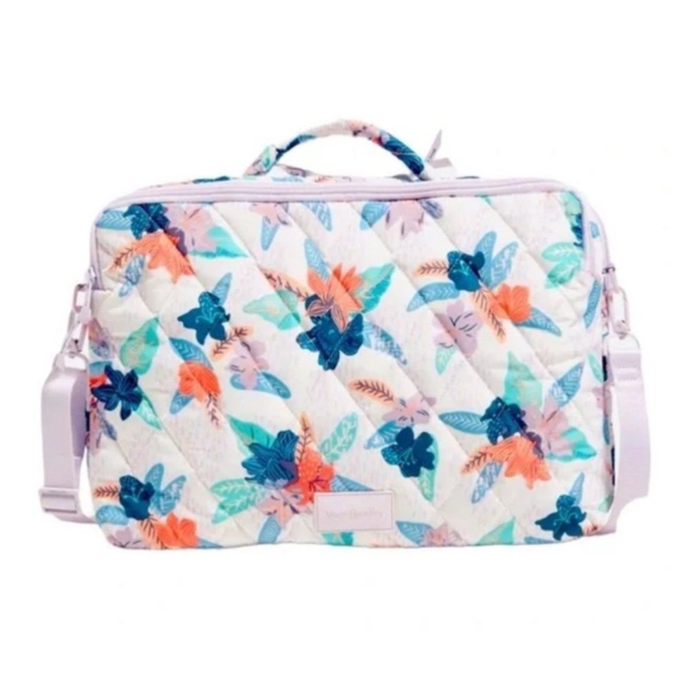 LMT: Vera Bradley Quilted Workstation Bag with Floral Pattern - Blue and Coral